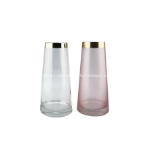 Clear &Pink Glass Vase With Gold Rim